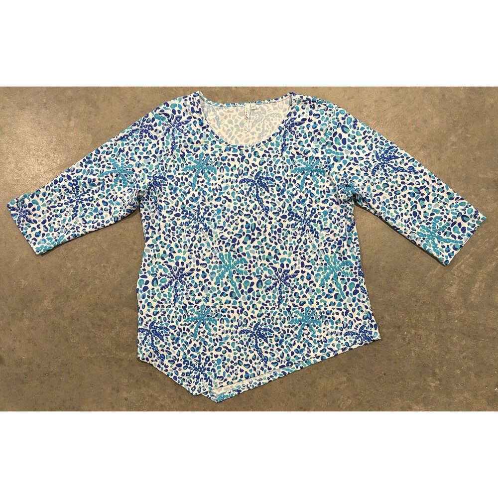 Lulu B Asymmetrical Tunic Top Blouse Women’s Large Nylon Stretch Blue